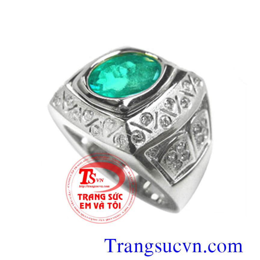 Nhẫn nam gắn đá quý Emerald xanh mệnh hỏa