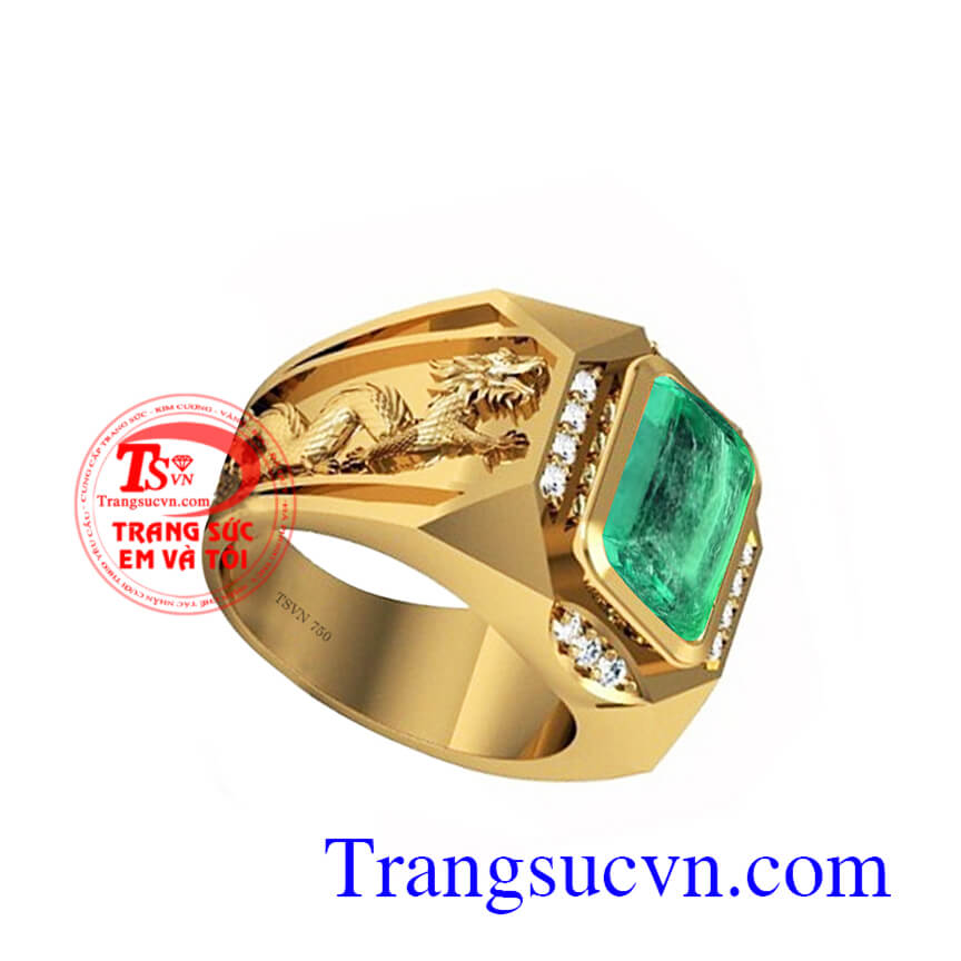 Nhẫn rồng Emerald vàng 18k nhẫn nam ngọc lục bảo,vàng 18k thiết kế nhẫn nam 3d