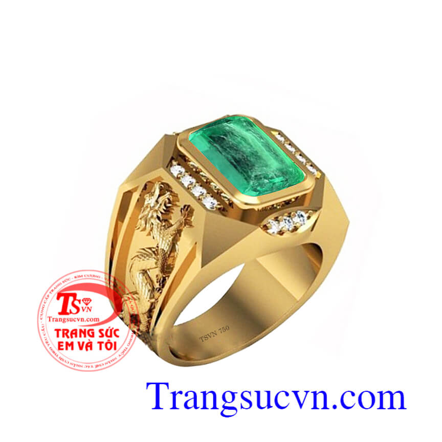 Nhẫn rồng Emerald vàng 18k nhẫn nam ngọc lục bảo,vàng 18k thiết kế nhẫn nam 3d