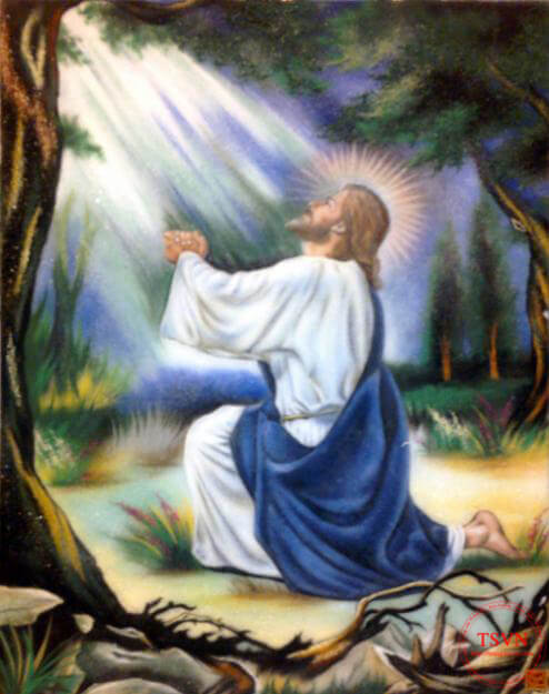 Tranh đá quý Chúa Giê su cầu nguyện