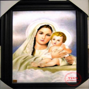 Tranh đá quý Đức Mẹ bế Chúa Con
