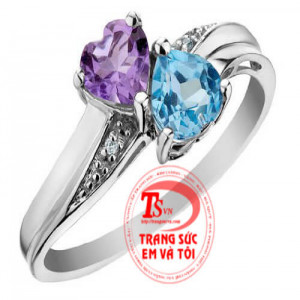 Nhẫn đá topaz và thạch anh tím
