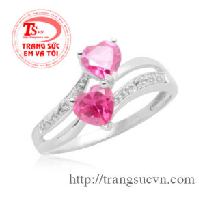 nhẫn nữ đá màu hồng