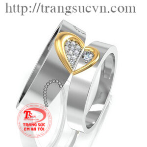 Nhẫn cặp trái tim vàng 14k