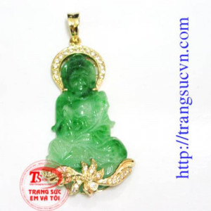 phật bà jadeit Phật bà jadeite thiên nhiên được ốp vàng 14k sản phật quý phái và trang trọng dành cho đeo mặt phật cùng dây chuyền vàng