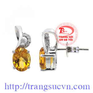 Bông tai thạch anh vàng thiên nhiên