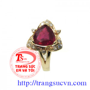 Nhẫn nữ vàng gắn đá quý ruby thiên nhiên dành cho phái đẹp, đeo hợp thời trang và quý phái