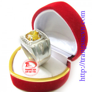Nhẫn bạc nam vuông đá tròn