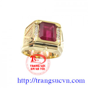 Nhẫn Nam Vàng 18k Nhẫn nam ruby được chế tác bằng vàng 18k , vàng màu có gắn 1 viên đá quý ruby thiên nhiên (nguồn gốc thiên nhiên)