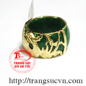 Nhẫn ngọc cẩm thạch thiên nhiên, nhẫn ngọc bọc phượng hoàng phù hợp cho nam đeo ngón cái, ngón trỏ