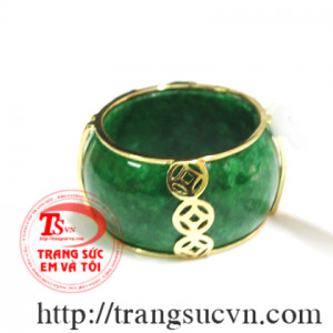 Nhẫn ngọc cẩm thạch thiên nhiên, nhẫn ngọc bọc phượng hoàng phù hợp cho nam đeo ngón cái, ngón trỏ