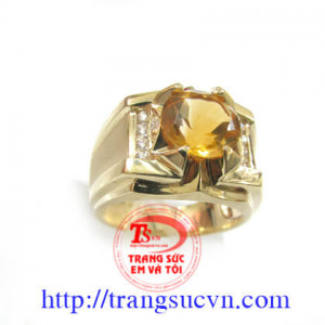 Nhẫn nam Citrine thân nhẫn được làm từ vàng tây, Vàng 14K ( Có giấy kiểm định vàng)