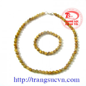 Bán Bộ trang sức đá mắt hổ bền đẹp, chất lượng, màu sắc tươi sáng.  Bộ trang sức đá mắt hổ bán toàn quốc
