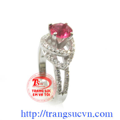 Nhẫn nữ đá màu hồng, kiểu KC, hàng HK