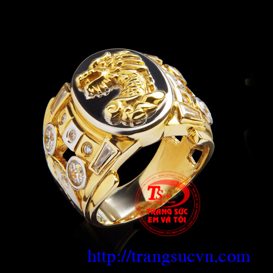 Nhẫn Vàng tây 14K, mặt rồng, chạm khắc cầu kỳ