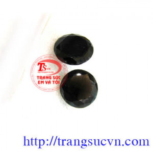 Cặp tròn làm hoa tai đá thạch anh đen