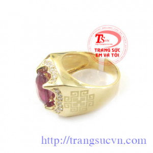 Nhẫn nam vàng tây gắn đá quý ruby