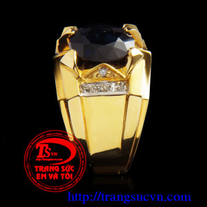 Nhẫn vàng tây 14K, đá saphir thiên nhiên