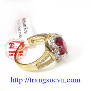 Nhẫn nữ vàng gắn đá quý ruby thiên nhiên dành cho phái đẹp, đeo hợp thời trang và quý phái