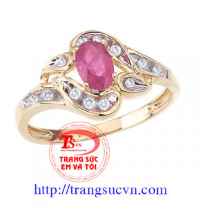 Nhẫn nữ vàng gắn đá quý ruby thiên nhiên dành cho phái đẹp, đeo hợp thời trang và quý phái