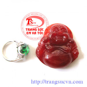 Phật di lặc ngọc cẩm thạch đỏ