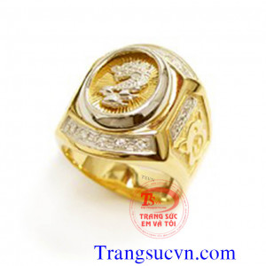 Nhẫn nam vàng tây được chạm khắc hình rồng nổi trên mặt, tạo thêm các góc cạnh xung quanh. Là thiết kế trẻ trung hiện đại