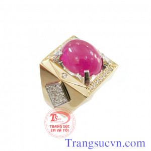 Nhẫn được chế tác trên chất liệu vàng tây gắn đá ruby thiên nhiên   Sản phẩm có giấy kiểm định đá quý và giấy kiểm định vàng lèm theo sản phẩm.