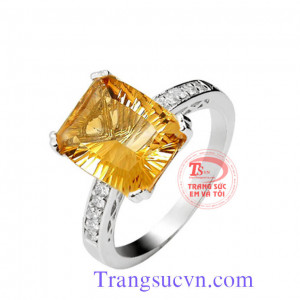 Nhẫn vàng tây chữ nhật Nhẫn nữ Citrine vuông Nhẫn nữ thạch anh vàng