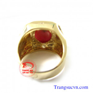 Nhẫn nam ruby sao vàng tây