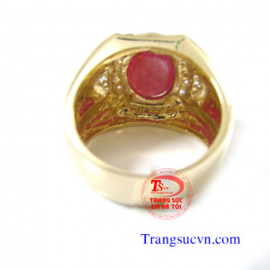 Nhẫn nam vàng tây gắn đá ruby sao thiên nhiên