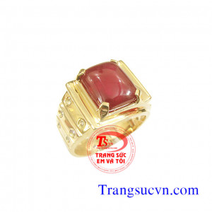 Nhẫn nam ruby chữ nhật vàng 14k
