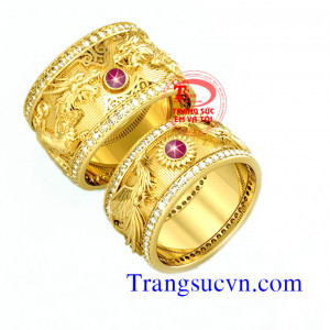 Nhẫn cưới Rồng Phượng ruby sao thiên nhiên