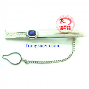 Kẹp Caravat vàng trắng đá quý Saphire thiên nhiên bán Kẹp Caravat vàng trắng đá quý Saphire thiên nhiên giá Kẹp Caravat vàng trắng đá quý Saphire thiên nhiên có giấy kiểm định Kẹp Caravat vàng trắng đá quý Saphire thiên nhiên