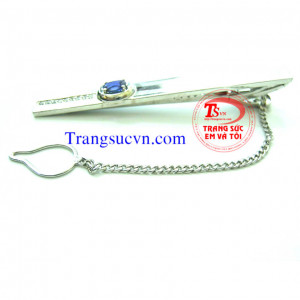 Kẹp Caravat vàng trắng đá quý Saphire thiên nhiên bán Kẹp Caravat vàng trắng đá quý Saphire thiên nhiên giá Kẹp Caravat vàng trắng đá quý Saphire thiên nhiên có giấy kiểm định Kẹp Caravat vàng trắng đá quý Saphire thiên nhiên