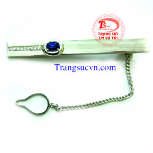 Kẹp Caravat vàng trắng đá quý Saphire thiên nhiên bán Kẹp Caravat vàng trắng đá quý Saphire thiên nhiên giá Kẹp Caravat vàng trắng đá quý Saphire thiên nhiên có giấy kiểm định Kẹp Caravat vàng trắng đá quý Saphire thiên nhiên