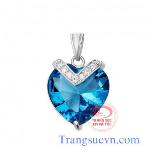 Mặt dây chuyền nữ đá topaz màu xanh,Mặt dây chuyền trái tim 