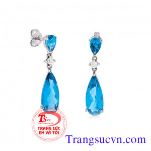 Topaz thiên nhiên vàng trắng Hoa tai topaz vàng trắng Hoa tai đá topaz , Hoa tai vàng trắng Và gắn đá topaz thiên nhiên với màu xanh đầy ý nghĩa:  Hoa tai vàng trắng Topaz nhưng hiện nay trên thị trường đa số topaz có màu xanh do xử lý bằng phóng xạ phát