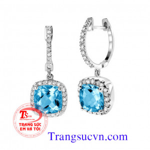 Hoa tai Topaz vàng 10k Hoa tai topaz vàng trắng Hoa tai đá topaz , Hoa tai vàng trắng Và gắn đá topaz thiên nhiên với màu xanh đầy ý nghĩa:  Hoa tai vàng trắng Topaz nhưng hiện nay trên thị trường đa số topaz có màu xanh do xử lý bằng phóng xạ phát triển