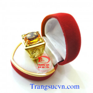 Bán và đặt Nhẫn nam đầu ngựa doanh nhân vàng tây gắn đá quý Citrine và kèm theo giấy kiểm định đá quý và vàng