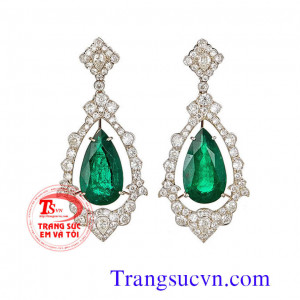 Đôi hoa tai Emeral kim cương,Hoa emerald vuông vàng tây,hoa emerald,doi emerald,hoa vang,emerald thien nhien,hoa ngoc luc bao,ngoc bao