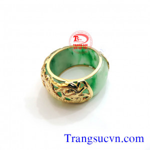 Nhẫn ngọc cẩm thạch thiên nhiên bọc rồng vàng tây 14k