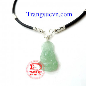 Mặt phật bà ngọc móc bạc dây cao su bọc rồng