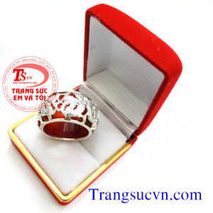 Nhẫn mã não đỏ bọc bạc