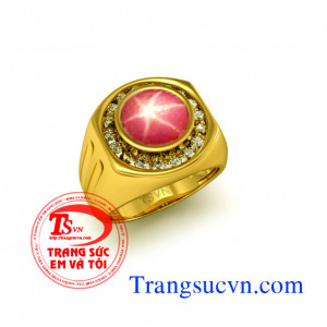 Nhẫn nam ruby sao vàng tây