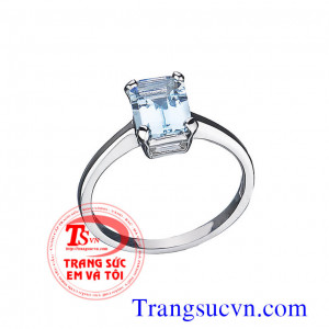 Nhẫn nữ vàng tây màu trắng gắn đá Aquamarine thiên nhiên
