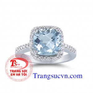 Nhẫn nữ vàng tây màu trắng gắn đá Aquamarine thiên nhiên