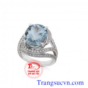 Nhẫn nữ vàng tây màu trắng gắn đá Aquamarine thiên nhiên