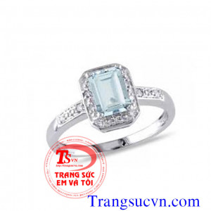 Nhẫn đá Aquamarine vàng tây,Nhẫn Aquamarine,nhẫn nữ quý, nhẫn đẹp,nhẫn mệnh thủy,nhẫn mộc,nhẫn tây,nhân trắng,aquamarine,kiểm định