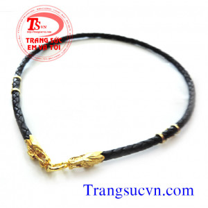 Bán Dây da bọc rồng vàng 18k,giá day da boc vang tay 18k kèm giấy kiểm định Vàng,dây chuyền vàng tây 18k hình rồng dây da màu đen,vòng cổ da cho nam