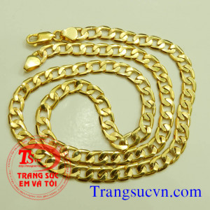  Dây chuyền vàng tây 10k   Loại sản phẩm: Dây chuyền vàng  Loại vàng tây: Vàng tây 10k (41,6%Au)  - Trọng lượng vàng:  chỉ  - Chiều dài dây: 53 cm  - Chiều ngang dây: 6,20 mm  - Chiều dày dây: 1,20 mm  Màu sắc dây: Vàng  Xuất xứ: Việt Nam  Phạm vi bán: To